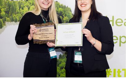 MFC Student, Natalie Heyblom, presented with the White Pine Award at Forests Ontario’s Annual Conference