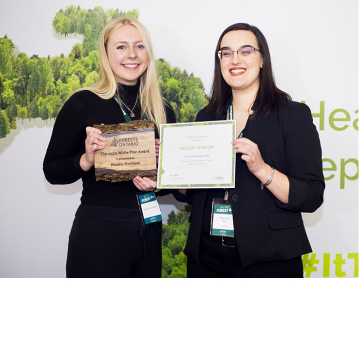 MFC Student, Natalie Heyblom, presented with the White Pine Award at Forests Ontario’s Annual Conference
