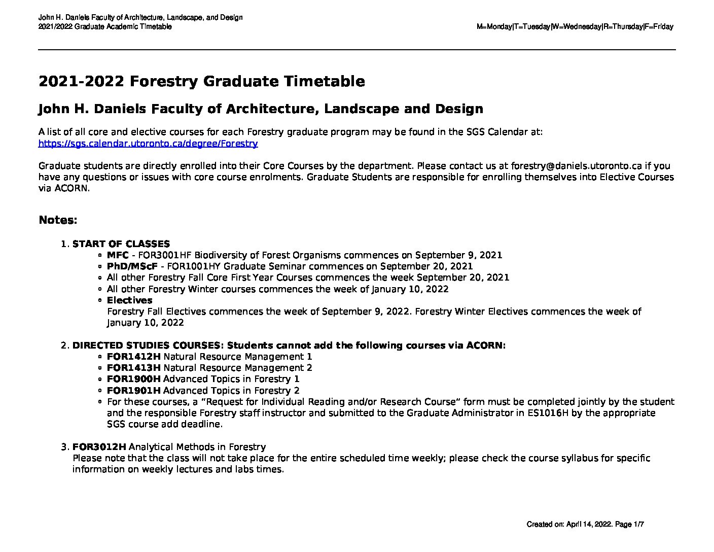 Forestrytimetablesummer2022 Forestry